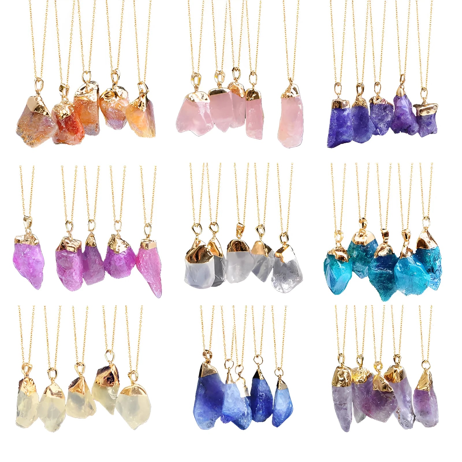 Crystal pendant necklace made from natural stone and dye, adjustable circumference 51-80cm, unisex style