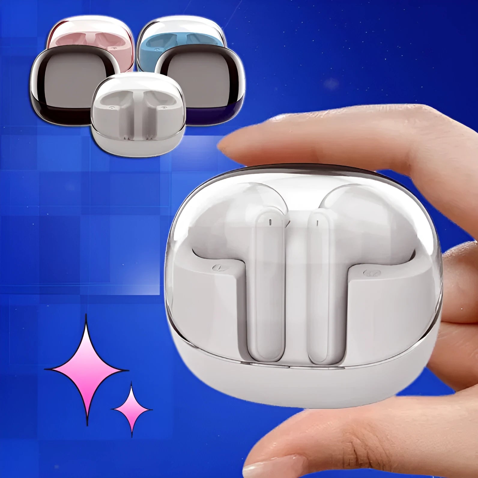 Transparent mini wireless Bluetooth earbuds with ergonomic design and 9D stereo sound