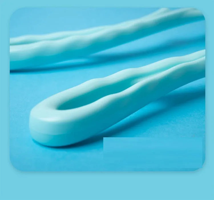 Blue handheld deep tissue neck massager with 360-degree roller and acupressure nodes on a white background.