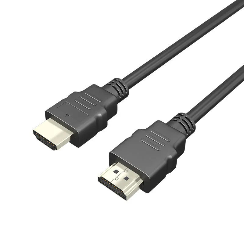 Black HDMI cable with nickel-plated connectors for set-top box to TV connection.