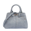 Women's soft PU shoulder bag in denim blue and white colour options without pendants