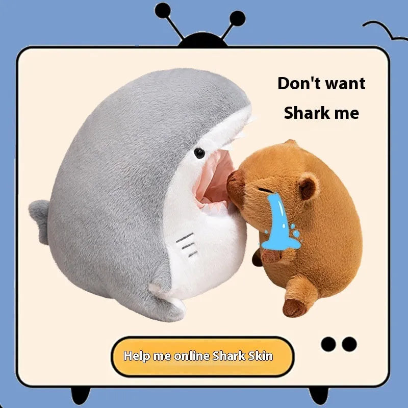 Detachable plush doll in shark theme, 30cm size, showing soft plush fabric and colourful design