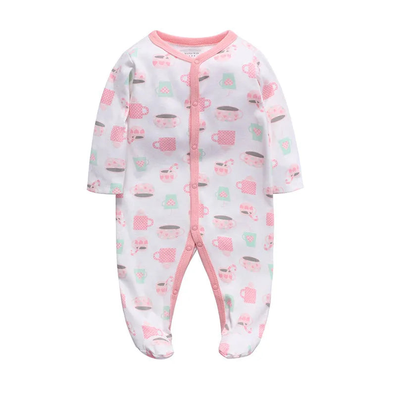 Cotton one-piece baby romper with dinosaur print for infants 3-12 months