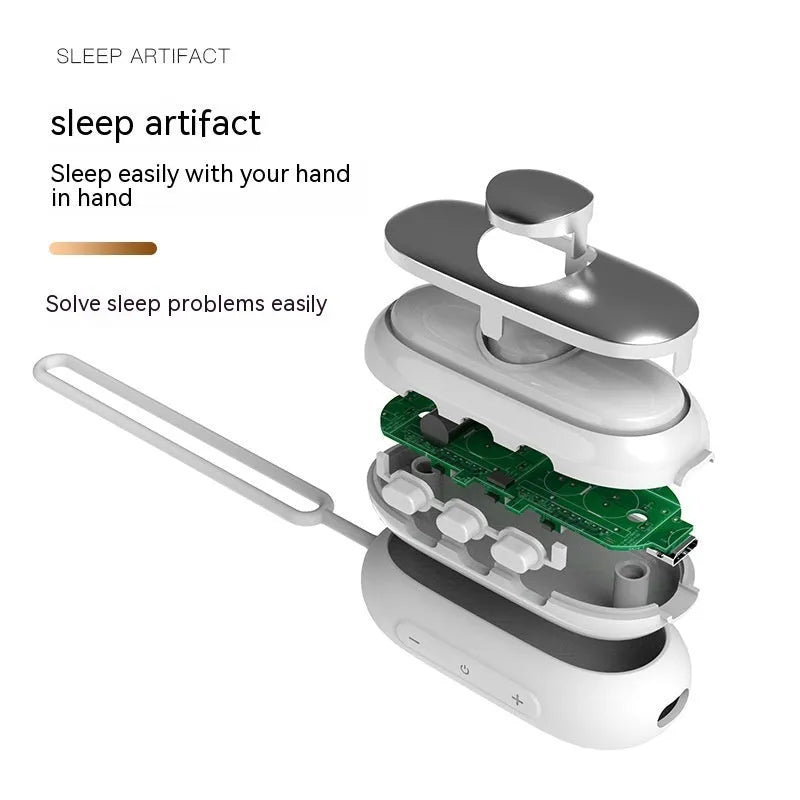 Intelligent hand grip insomnia help device with remote control in spring dawn bright blue colour.