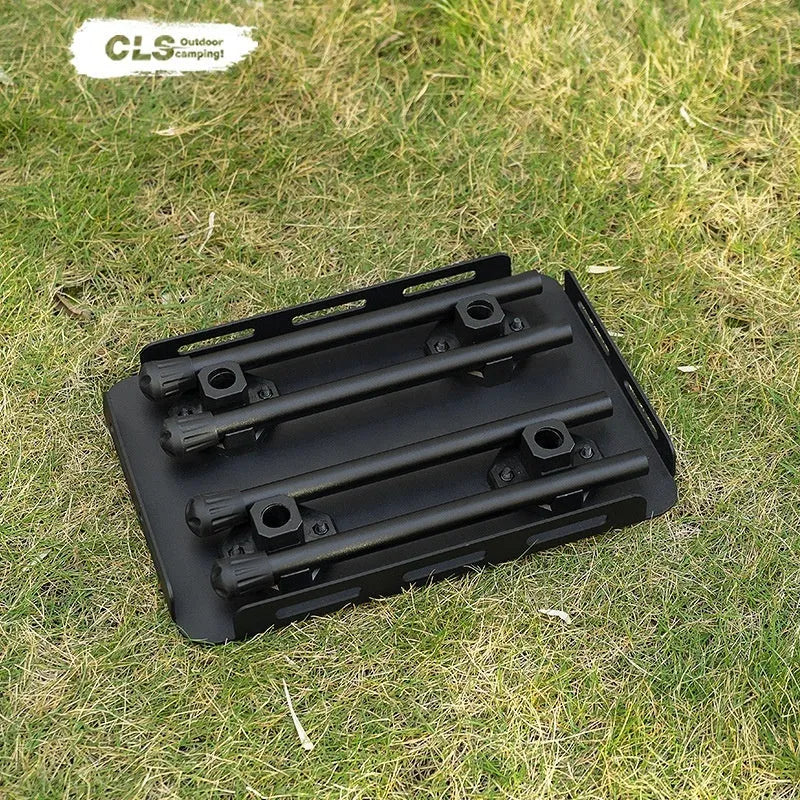 CLS aluminium dual-use folding camping stool shown in beige, converted into a small raised side table.