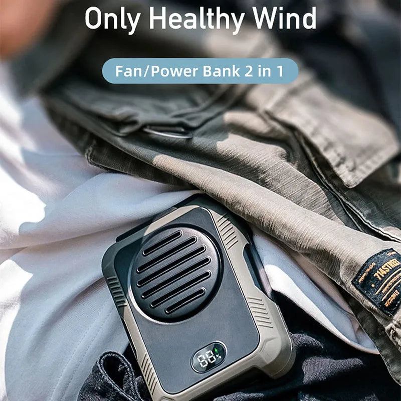 Green leafless waist hanging portable fan with USB charging cable