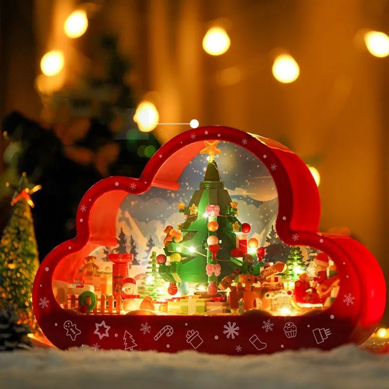 Christmas building block cloud night lamp with decorative mirror frame and LED table light