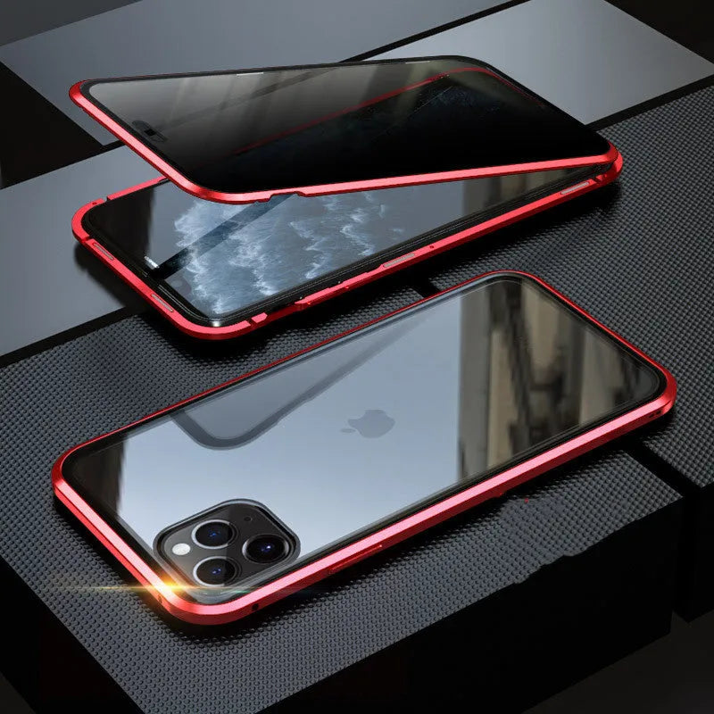 Geometric patterned glass anti-spy clamshell case for iPhone in multiple colours.