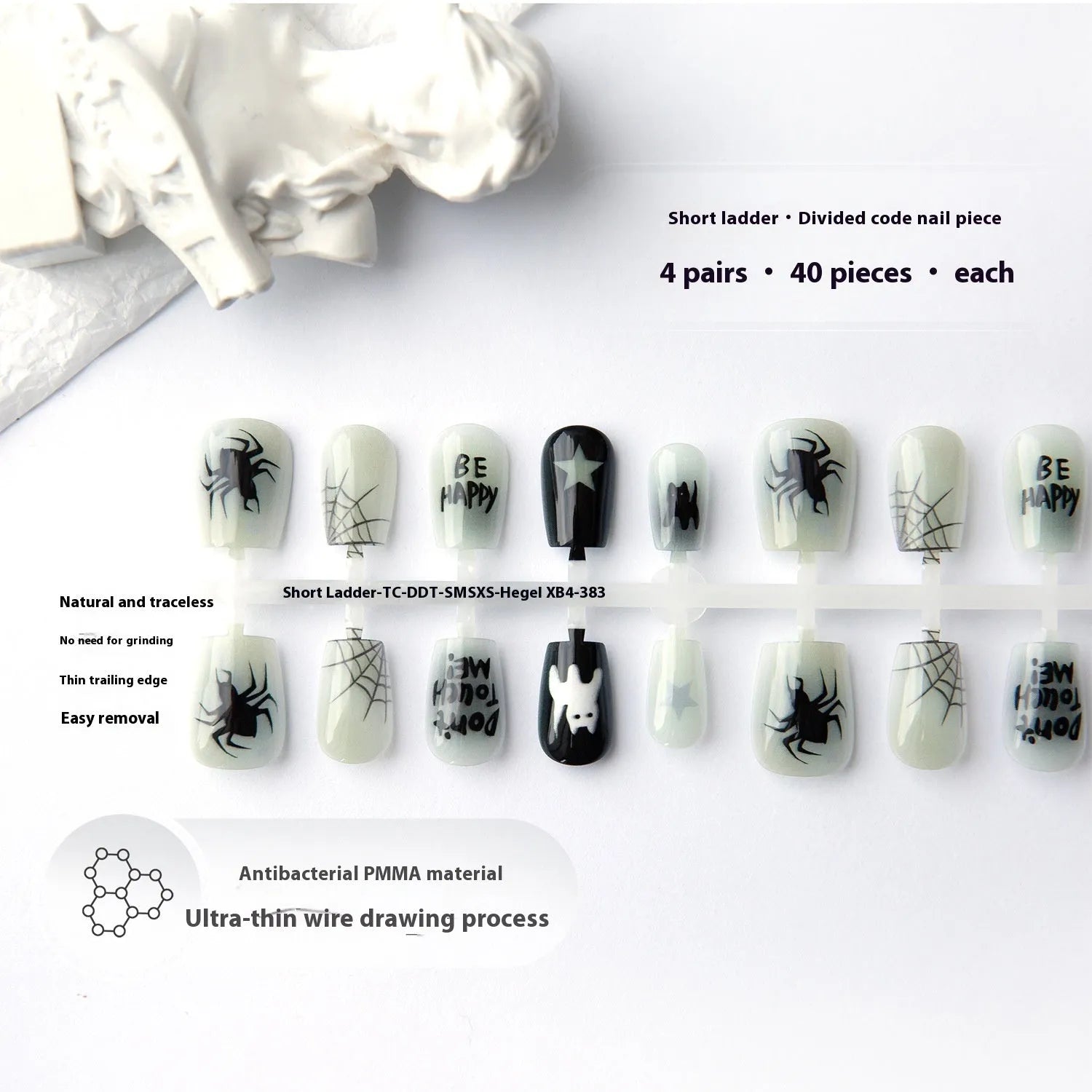 Wansheng YT2 short ladder nail sticker set in glossy seal layer, 40 pieces, Hegel XB4-383 colour, on white background