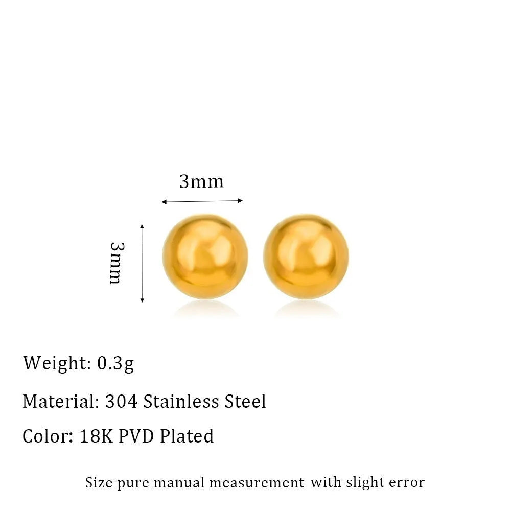 Titanium steel ball stud earrings with round geometric design in gold and silver electroplated finishes