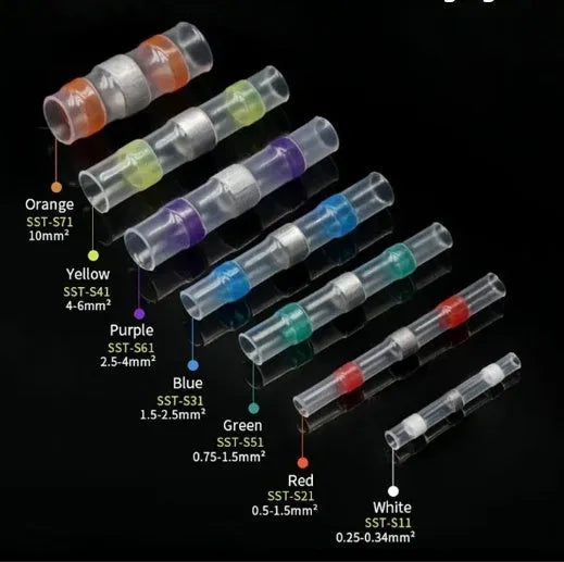 Plastic heat shrink solder ring terminal connector in multiple colours for waterproof wiring