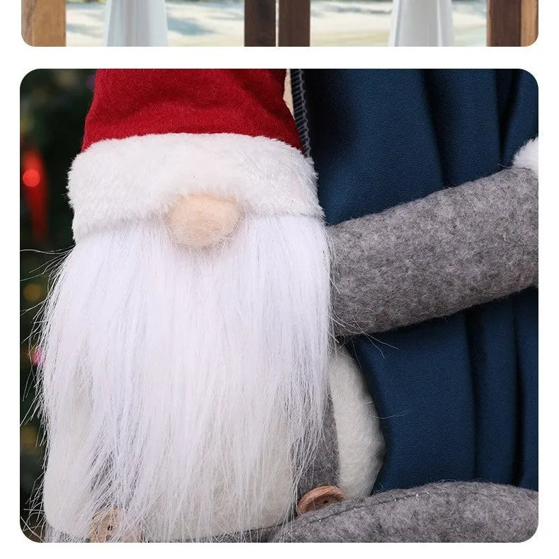 Fabric curtain buckle forest old man side hugging design with snowflake hat and beard 51x22cm