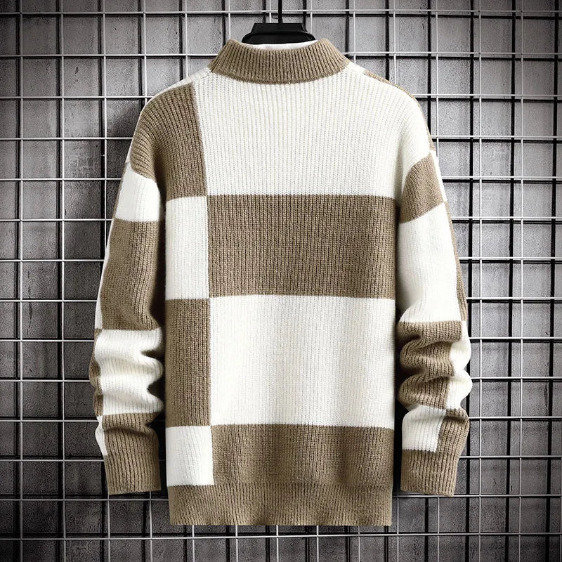 Men's thickened modal cardigan sweater coat in colour-block design, loose fit, front view