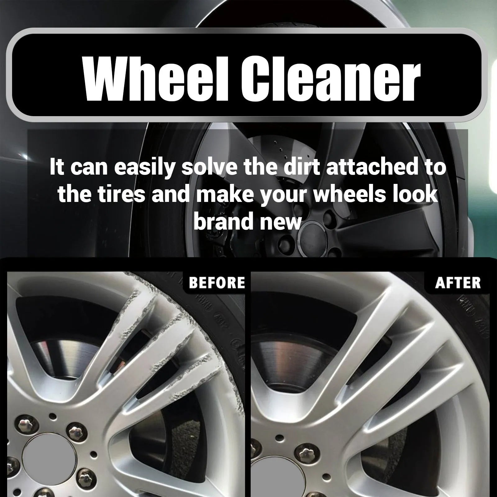 Car tyre cleaner spray bottle and microfibre towel for waterless alloy wheel cleaning