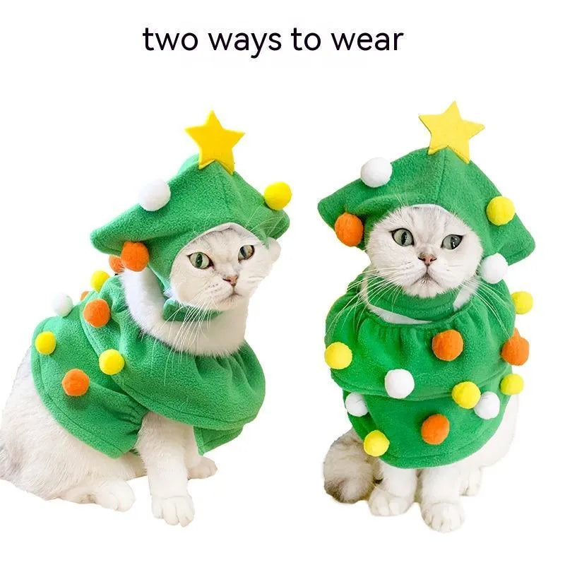 Green Christmas tree pet costume for dogs and cats, average size polyester unisex pet clothing