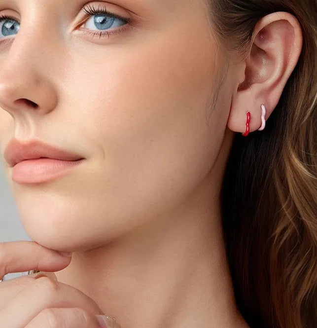 925 silver love heart earrings for women dripping oil finish pink red heart shape ear studs