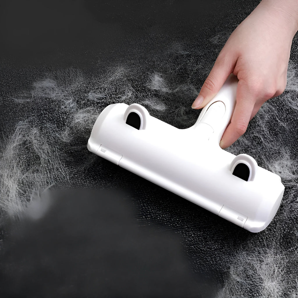 White reusable pet hair remover roller for dog and cat hair on fabric furniture and carpet