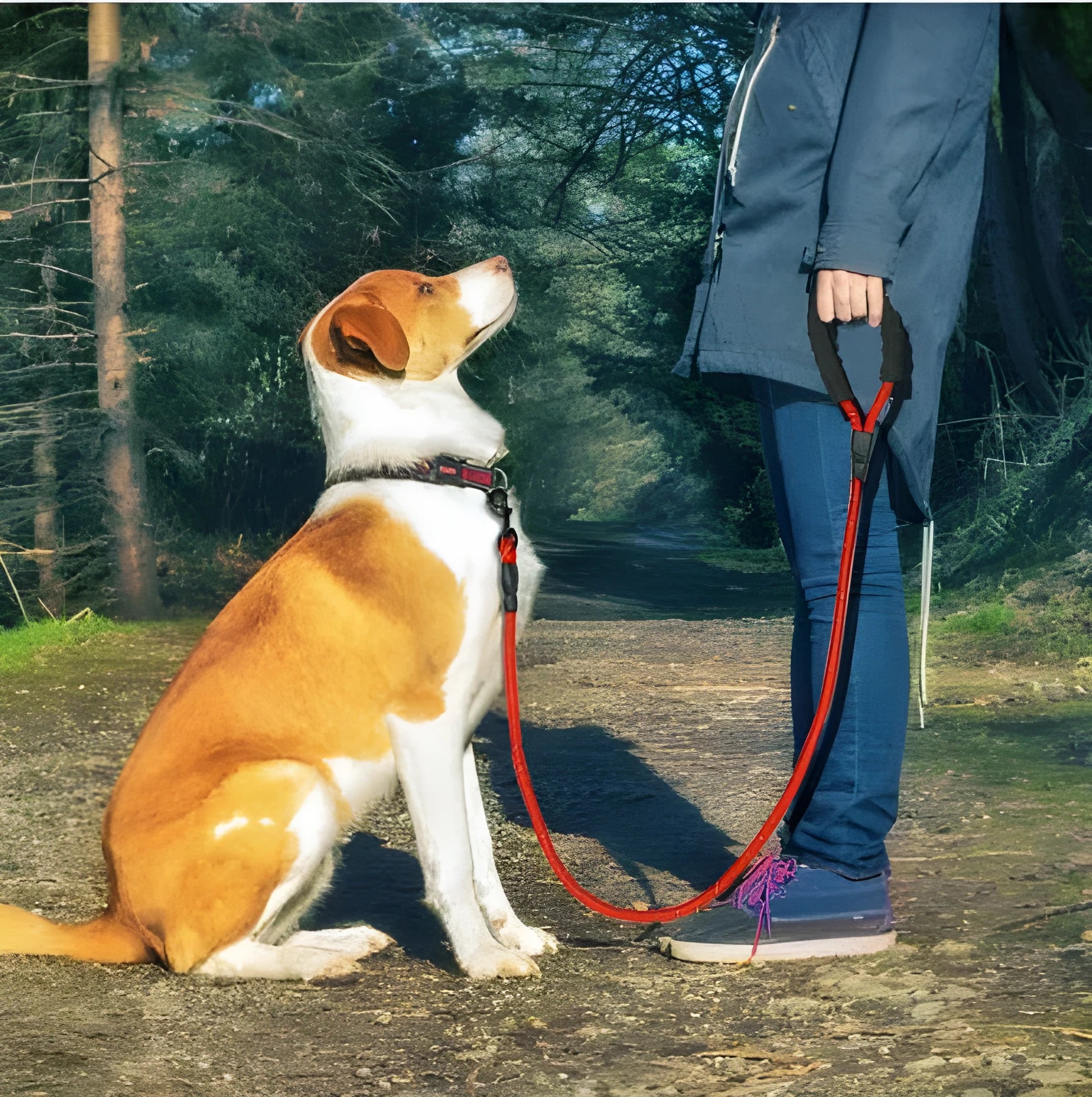 Reflective nylon dog leash with foam handle and zinc alloy hook on a white background