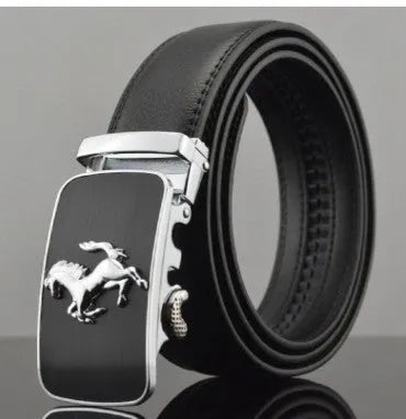 Men automatic buckle leather belt first layer cowhide 3.5cm width black buckle