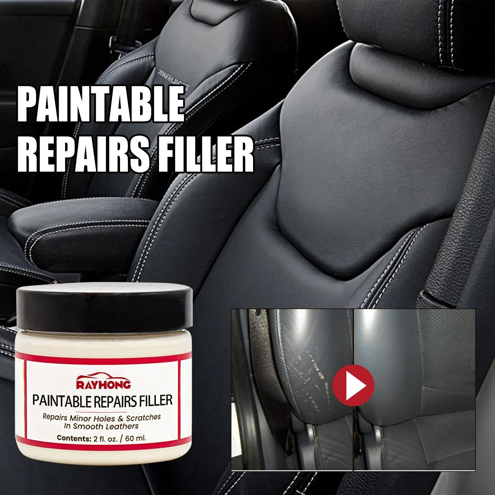 60ml leather repair paste in 5cm by 4.4cm packaging for car seat and sofa scratch restoration