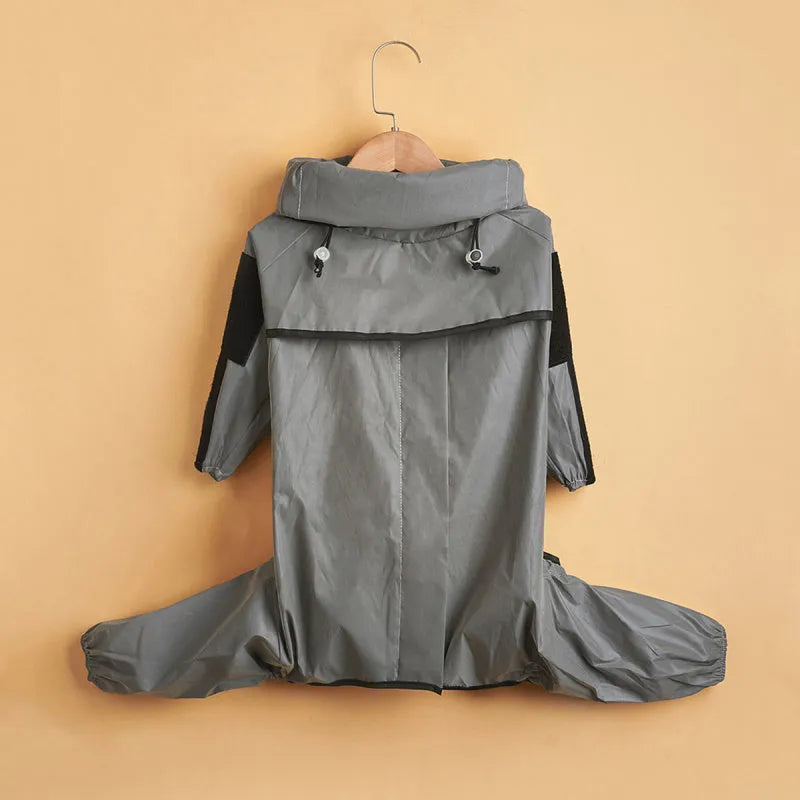 Silver reflective four-legged large dog raincoat made of PU coated polyester