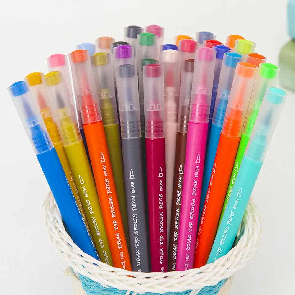 Set of 48 double-ended soft-tip watercolour pens in a polypropylene box