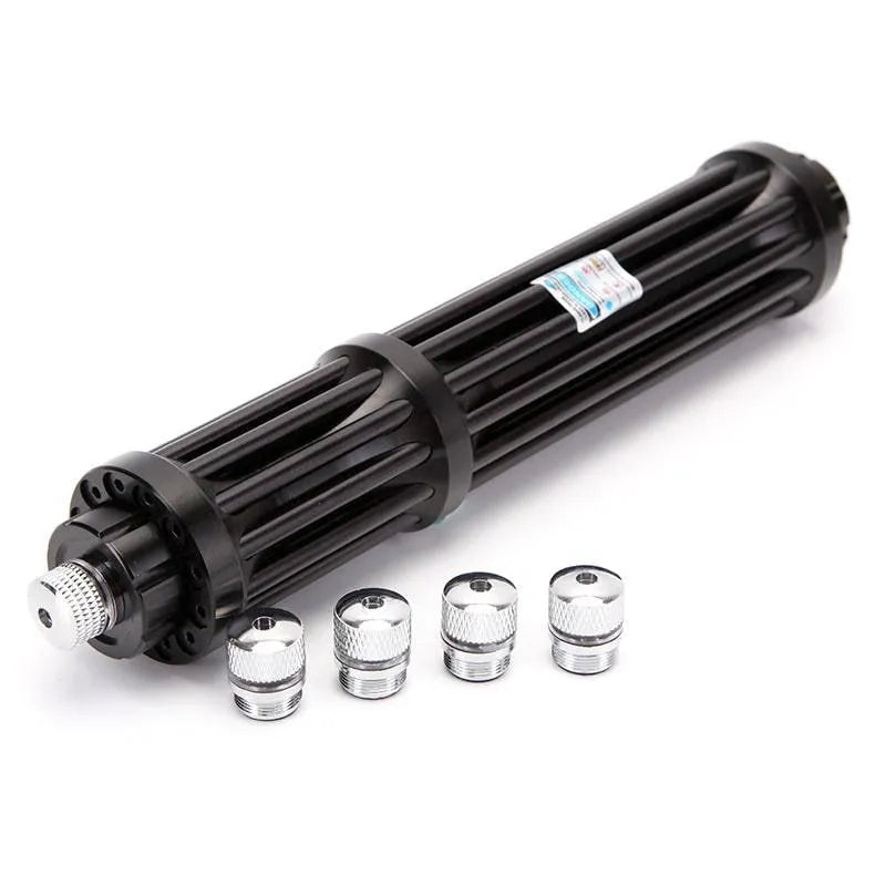 Black aluminium tactical flashlight with laser indicator showing tail switch and 168mm length