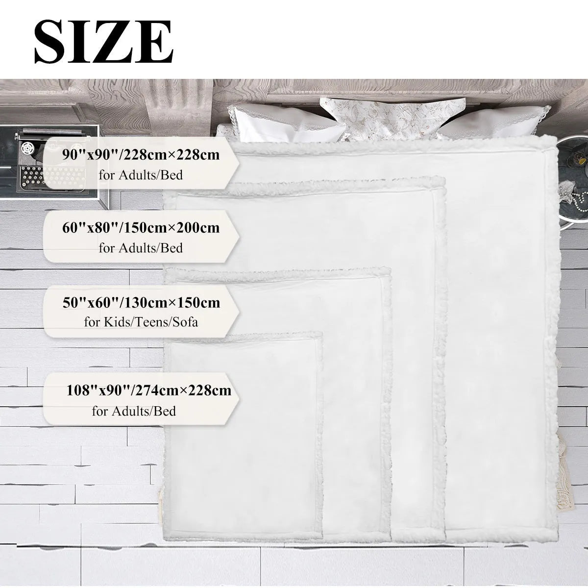 White tree leaf mushroom style lamb wool blanket, Sherpa fleece throw in 130x150cm and 150x200cm with hemmed edges