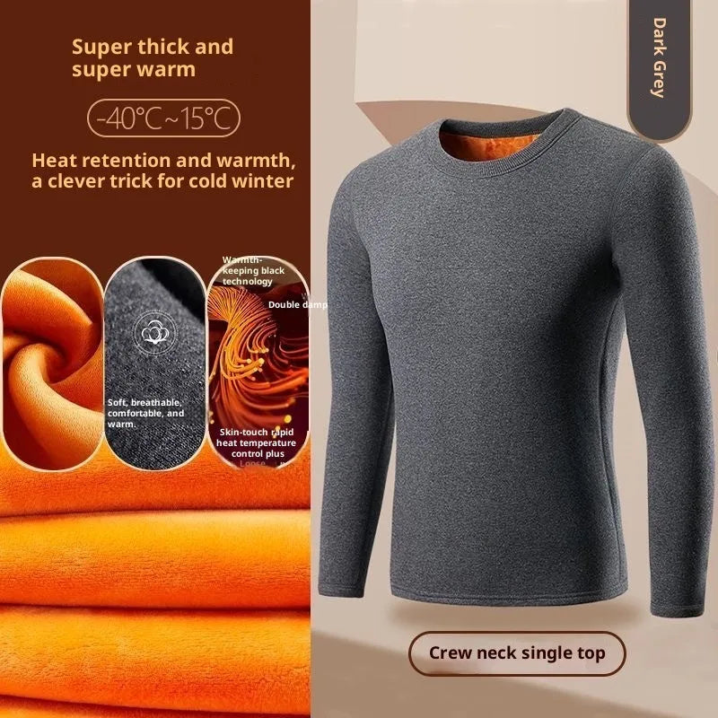 Golden Fleece solid colour men's thickened fleece-lined thermal pullover in black