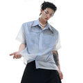 Blue and white gradient loose fit short sleeve shirt on a hanger