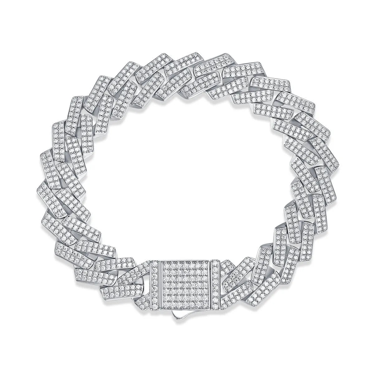 Moissanite fashion S925 silver keel bracelet for men with 14mm round stone on white background