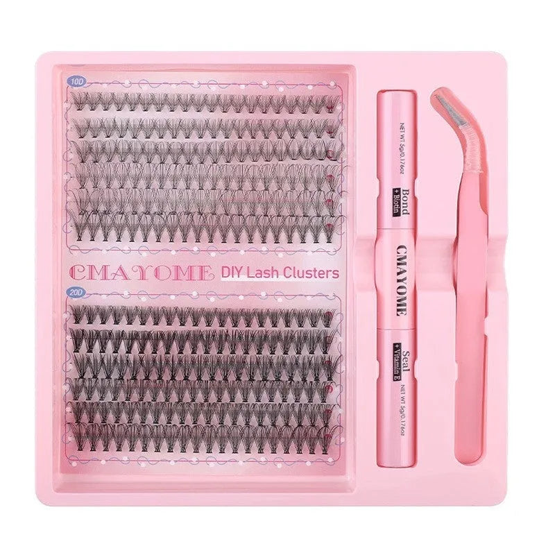 DIY single cluster false eyelashes set with artificial fibre lashes for natural thick mixed split-type looks