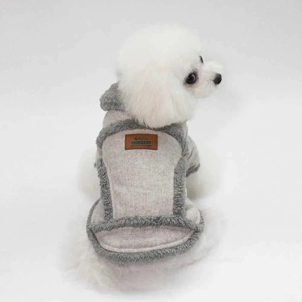 Cotton winter dog jacket in dark gray, Nordic style, size L, on a pet store display