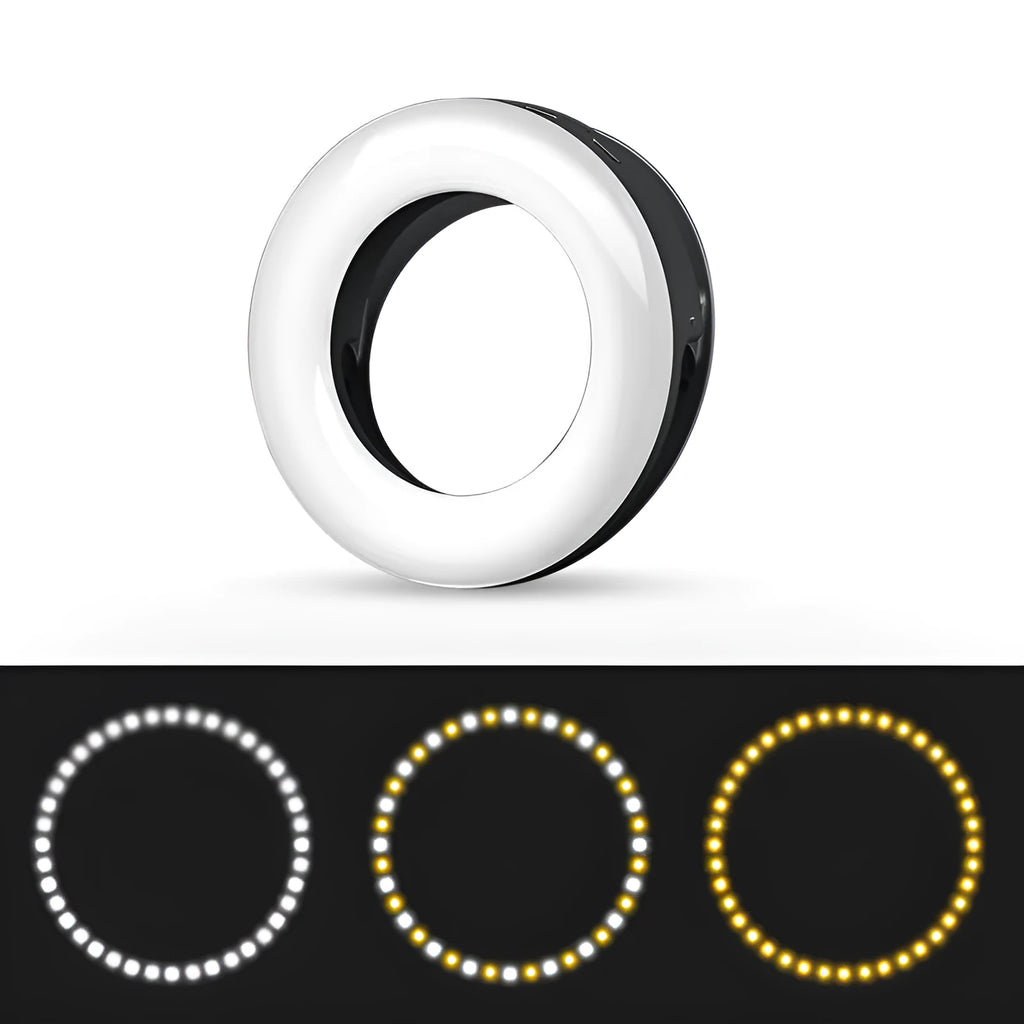USB rechargeable selfie ring light with adjustable brightness settings for mobile photography