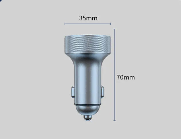 Black aluminium car charger with digital display and three charging ports