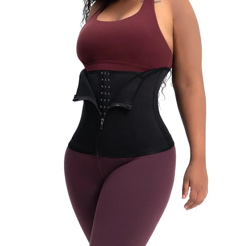A black neoprene breasted belly band corset for women's abdominal shaping and support.