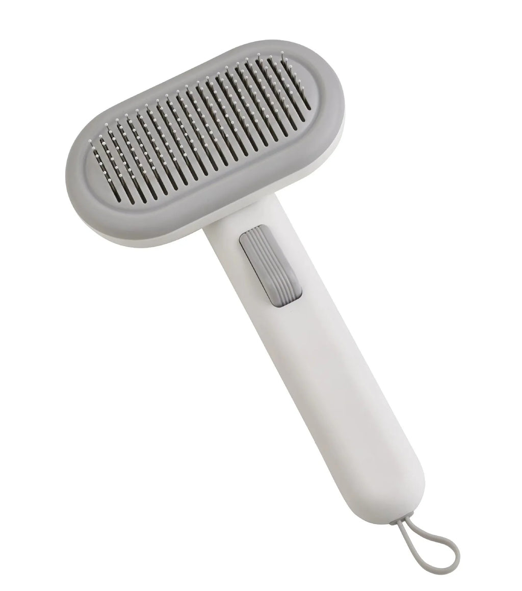 Large pet hair removal comb with stainless steel blades and ABS handle in light grey colour