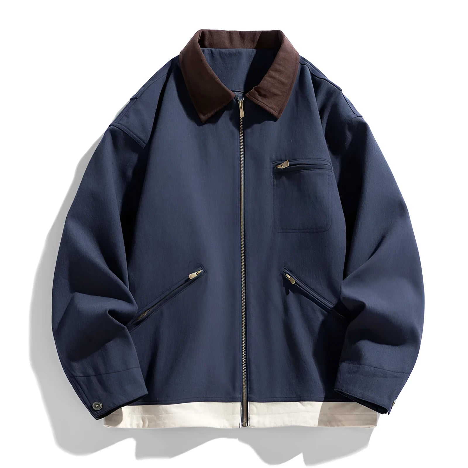 Men's loose-fit retro workwear jacket with contrasting lapels in mint green colour.
