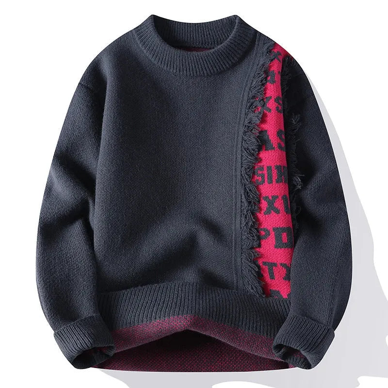Men's loose fit knitted pullover sweater with ribbed pattern hemline in multiple colour options
