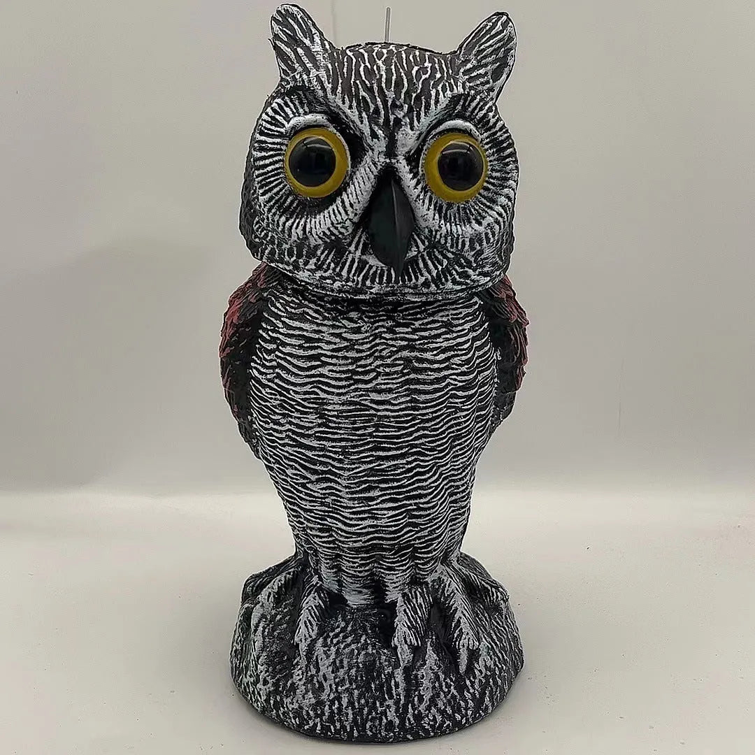 Artificial owl bait ornament with shaking head mechanism for outdoor bird deterrent