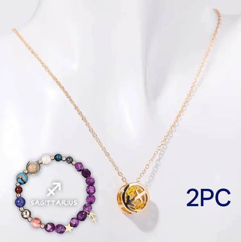 Natural stone beaded necklace and matching bracelet set with semi-precious gemstone beads