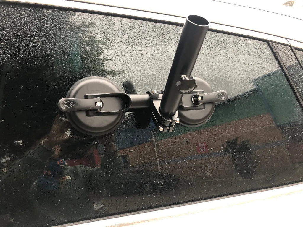Black car window sucker base with ABS body and rubber disc for flagpole mounting