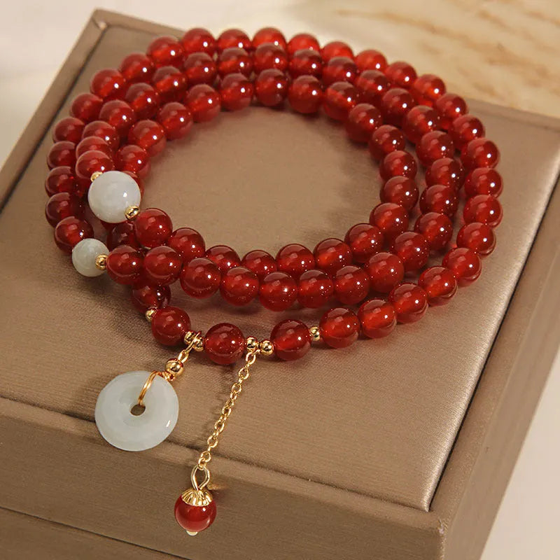 Red agate multi-layer crystal bracelet with retro ethnic styling for women