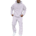 Men's hooded pullover suit set in dark blue including sweatshirt and joggers for winter casual wear