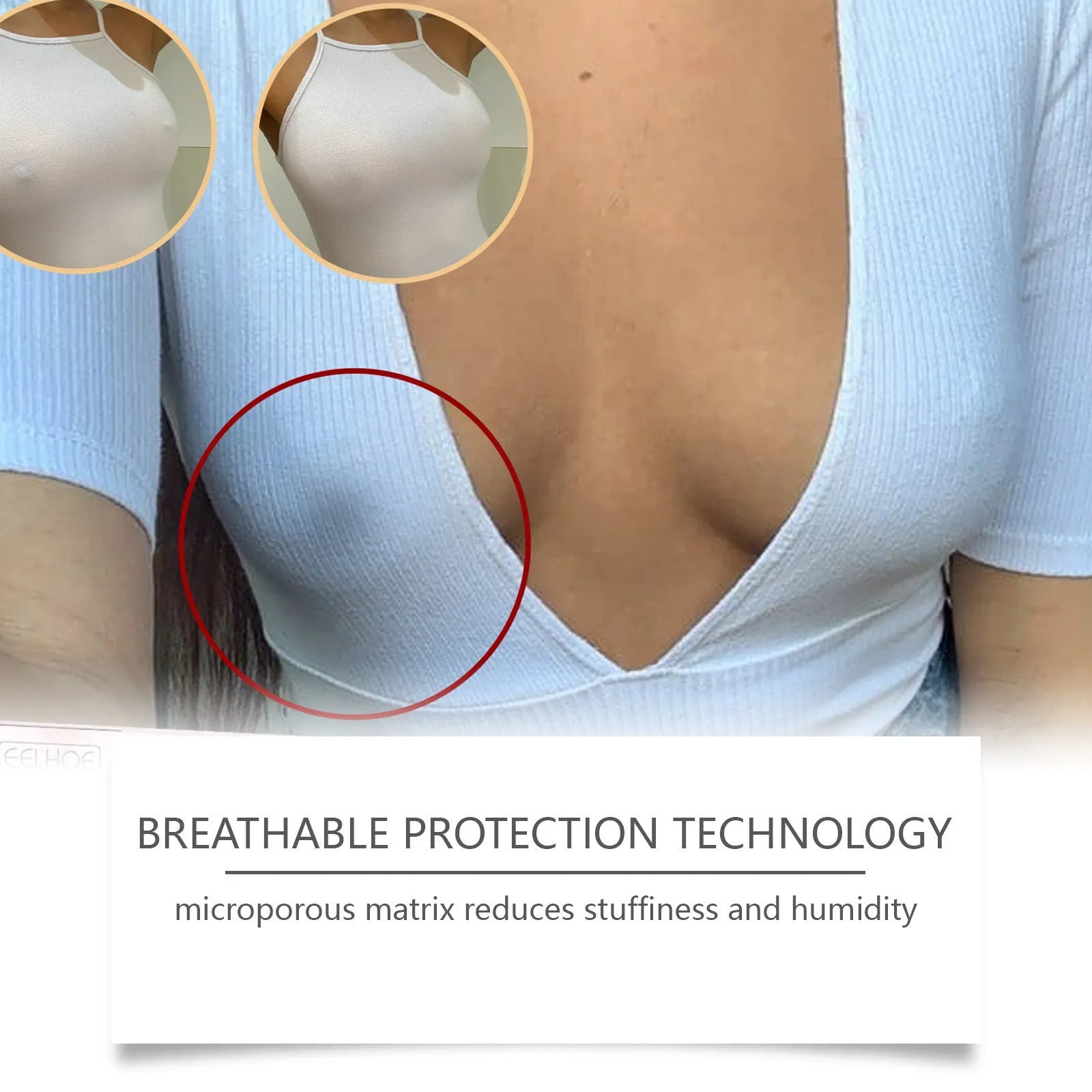 Two adhesive chest patches for invisible coverage under clothing.