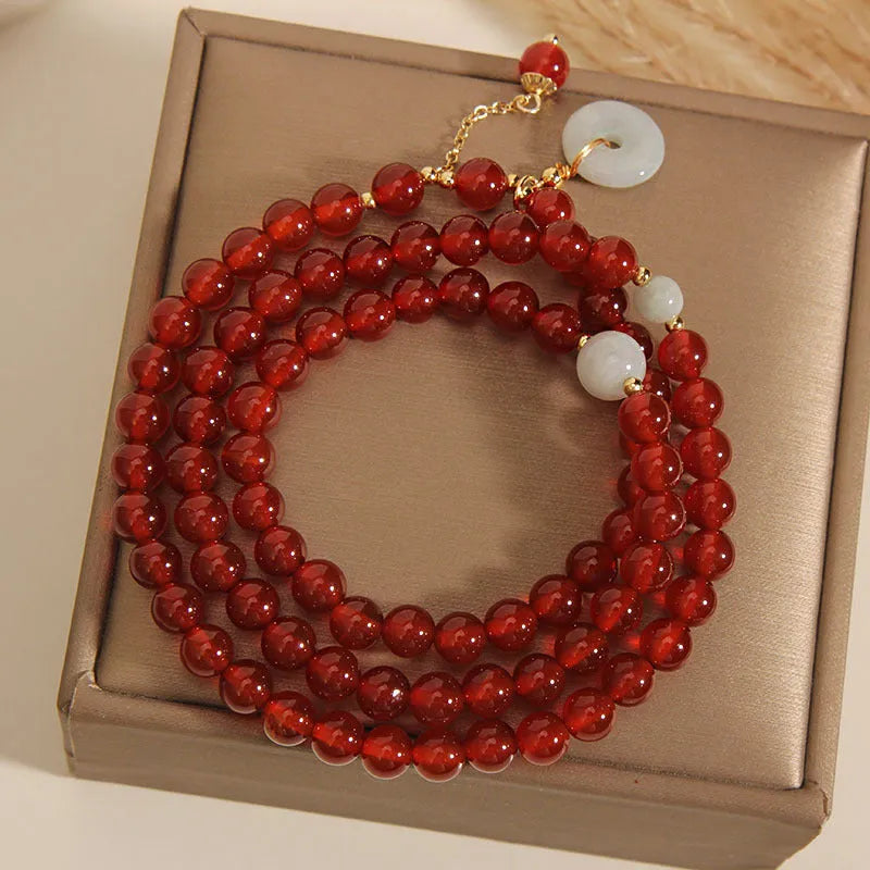 Red agate multi-layer crystal bracelet with retro ethnic styling for women