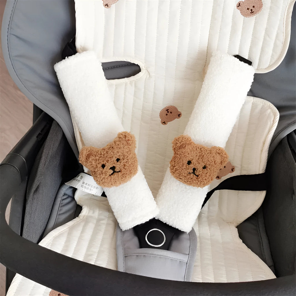 Cartoon bear shoulder seat belt protective cover in plush material