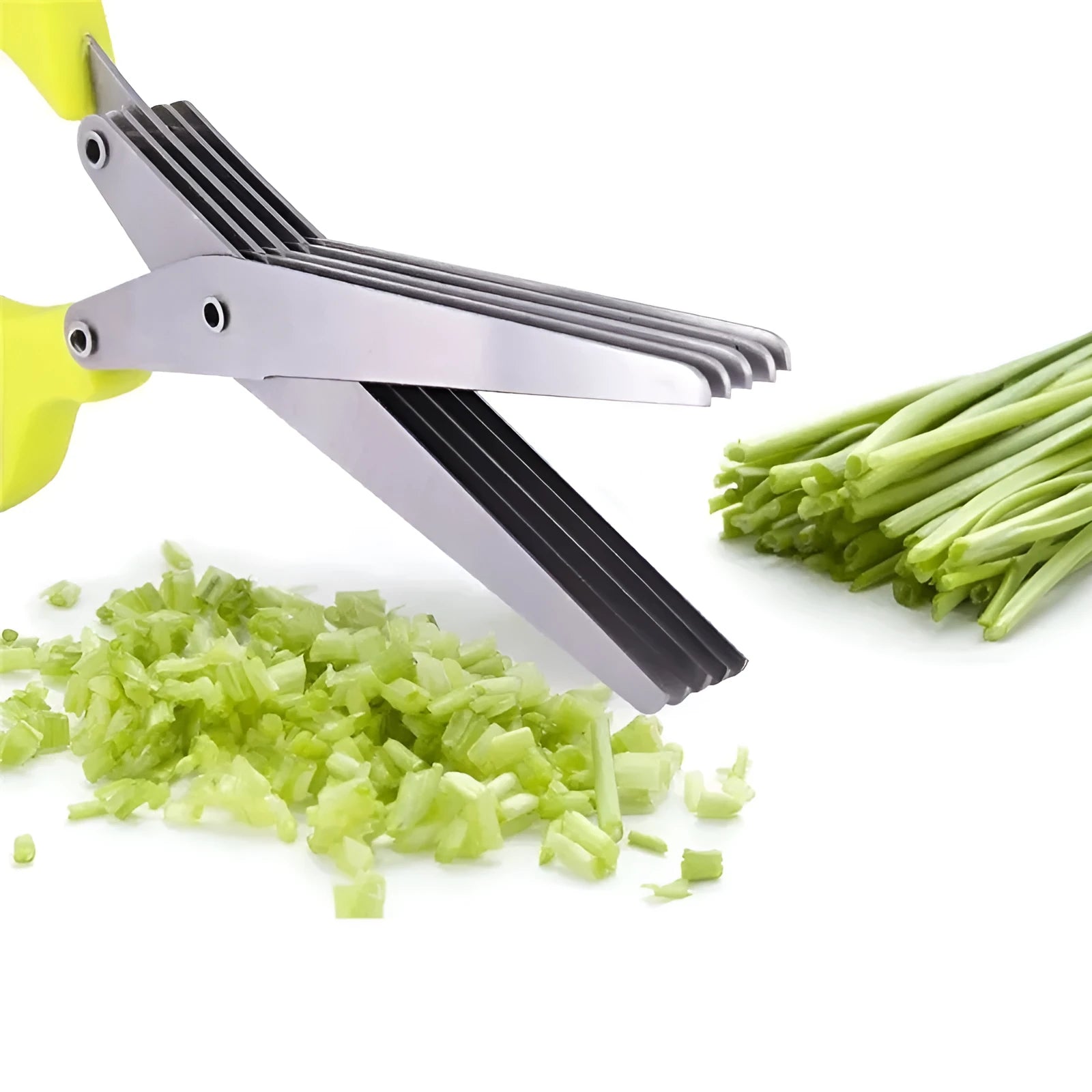 Green stainless steel multi-layer kitchen scissors for cutting onions, herbs and nori