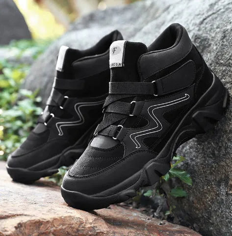 Men's casual shoes shown in colours including black, brown, and dark grey.