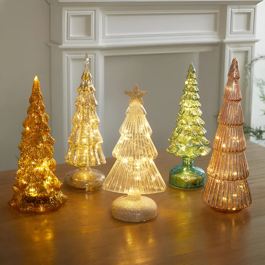 Glitter geometric Christmas tree table decoration made of borosilicate glass in pink silver colour